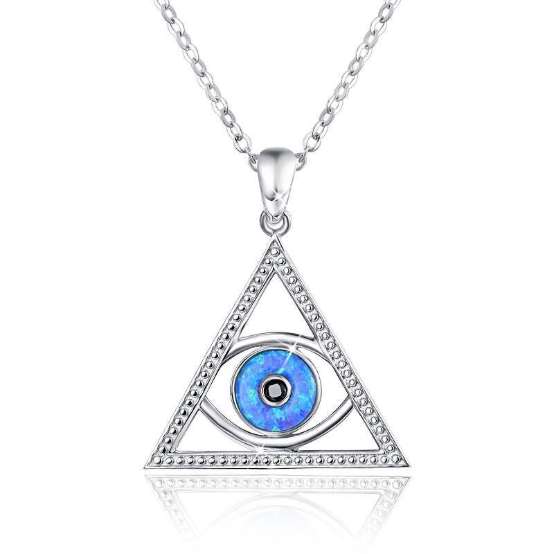 Sterling Silver Opal Devil's Eye Pendant Necklace-1