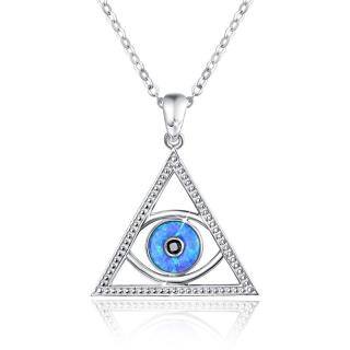 Sterling Silver Opal Devil's Eye Pendant Necklace-49