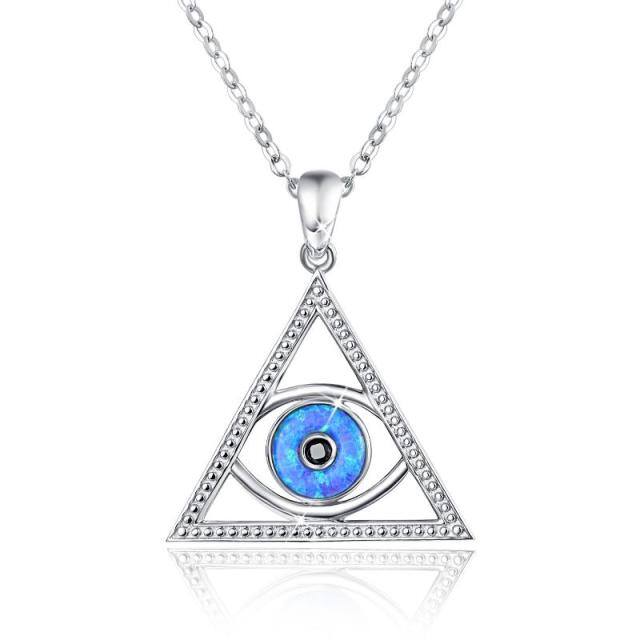 Sterling Silver Opal Devil's Eye Pendant Necklace-5