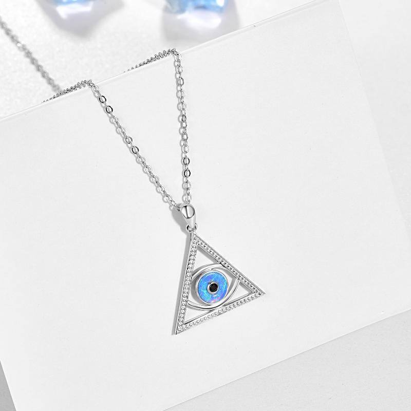 Sterling Silver Opal Devil's Eye Pendant Necklace-4