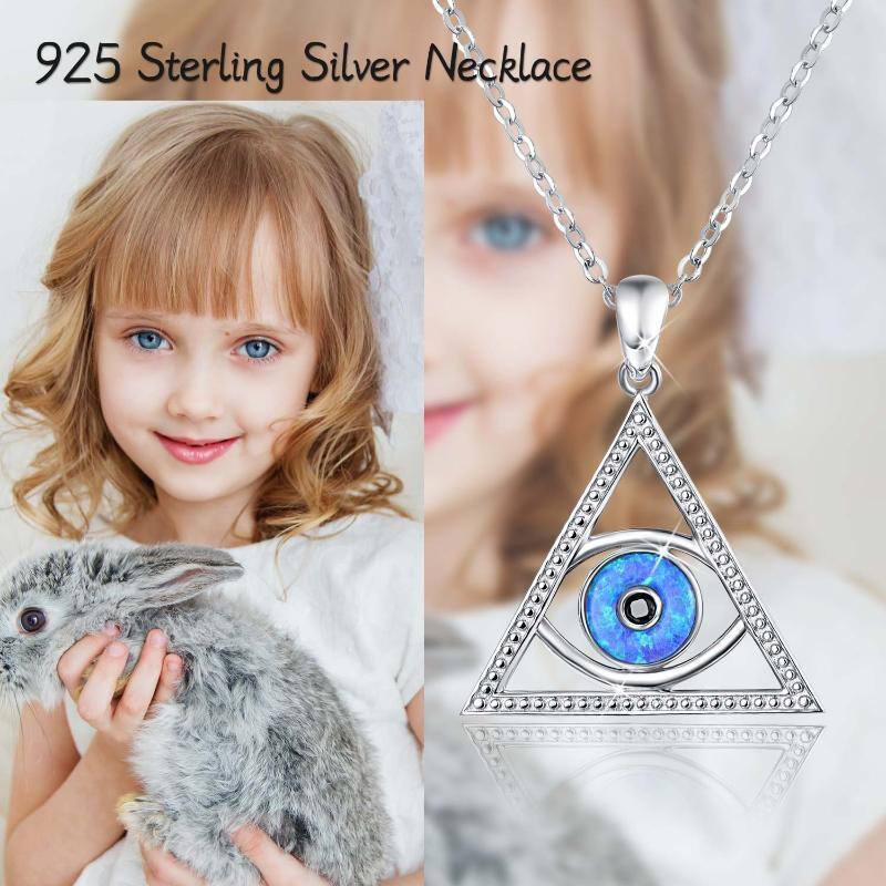 Sterling Silver Opal Devil's Eye Pendant Necklace-6