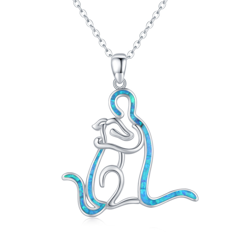 Sterling Silver Opal Dog Pendant Necklace-19
