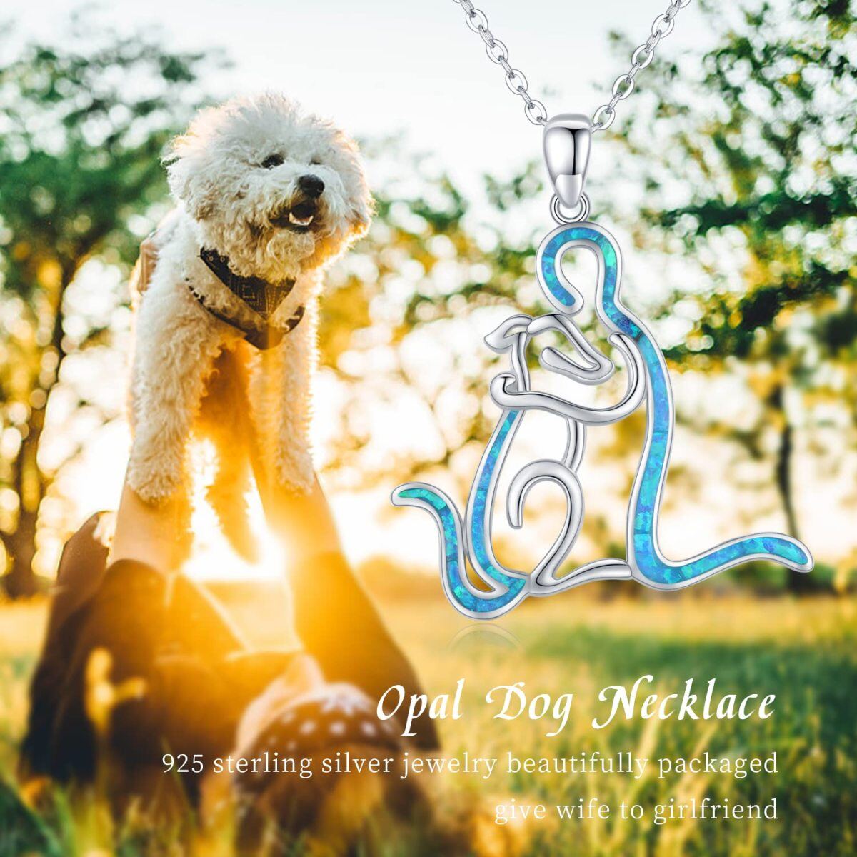 Sterling Silver Opal Dog Pendant Necklace-6