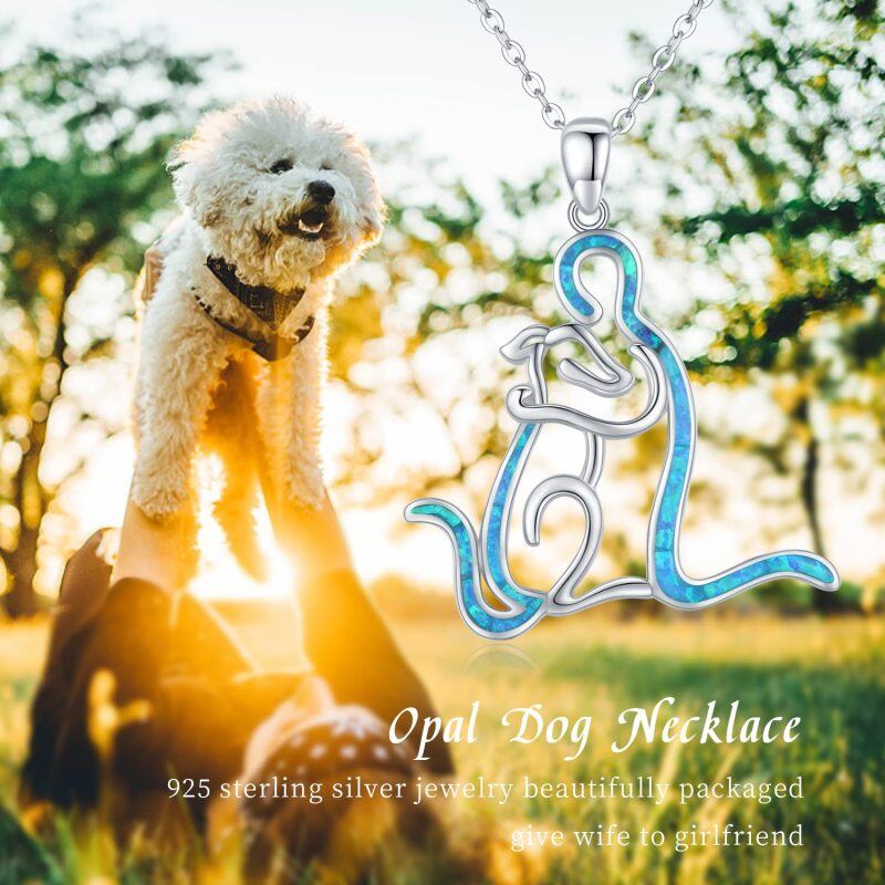 Sterling Silver Opal Dog Pendant Necklace-6