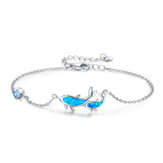 Sterling Silver Blue Opal Dolphin Pendant Bracelet For Women-3