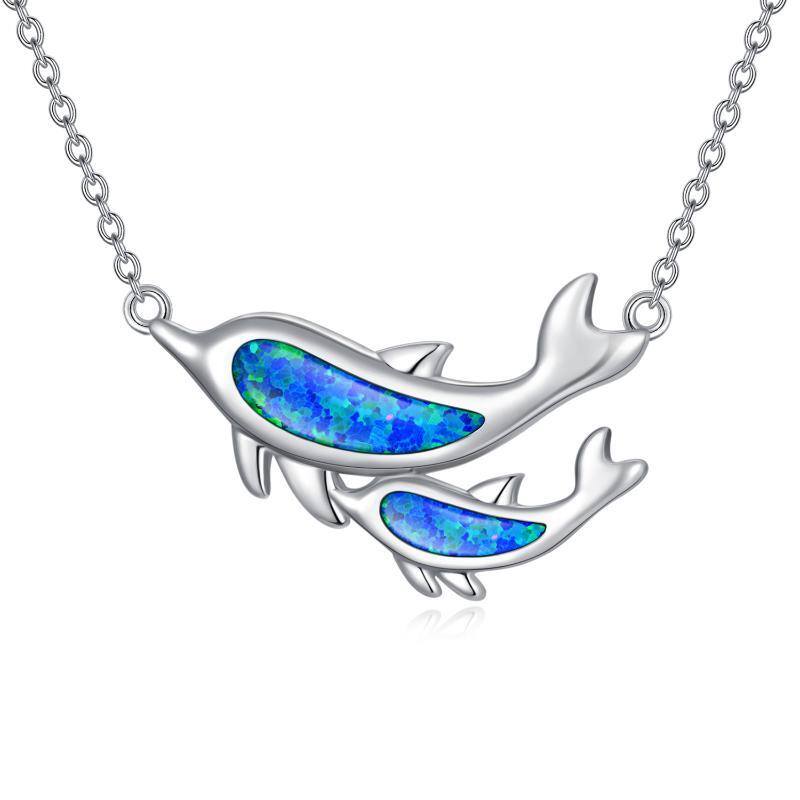 Collier pendentif dauphin opale en argent sterling-1