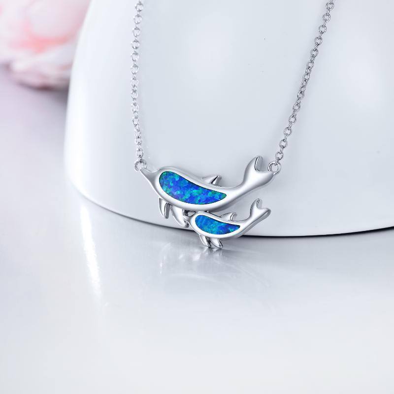 Sterling Silver Opal Dolphin Pendant Necklace-3