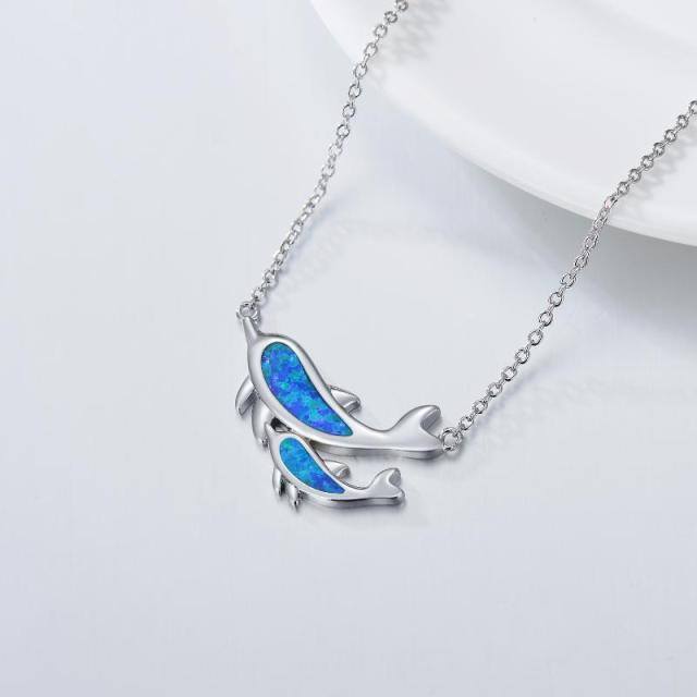 Sterling Silver Opal Dolphin Pendant Necklace-4