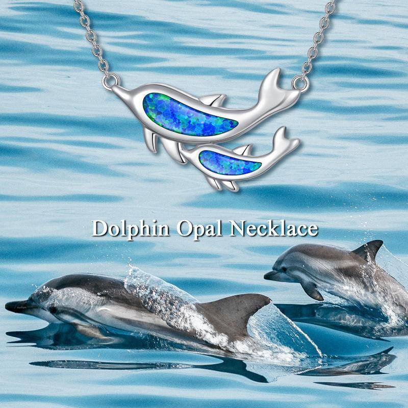 Sterling Silver Opal Dolphin Pendant Necklace-5