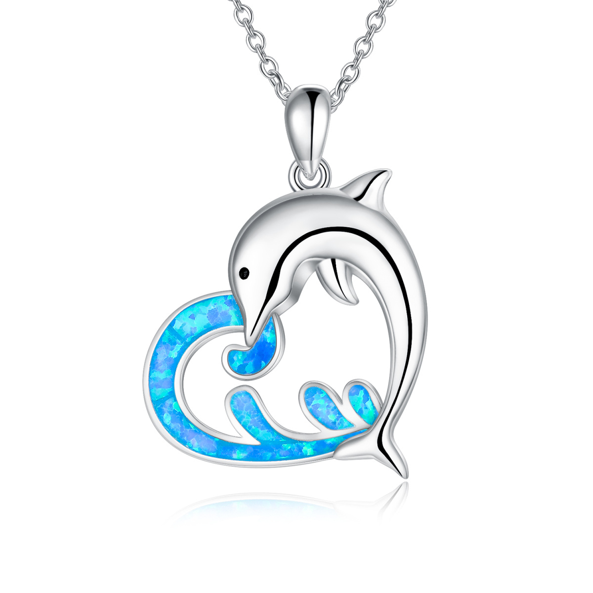 Collier en argent sterling avec pendentif dauphin en opale et embruns-1