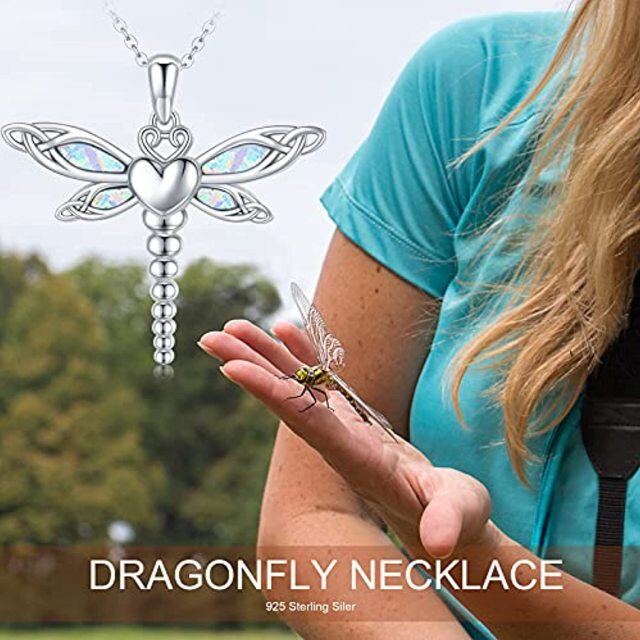 Sterling Silver Opal Dragonfly & Celtic Knot & Heart Urn Necklace for Ashes-4