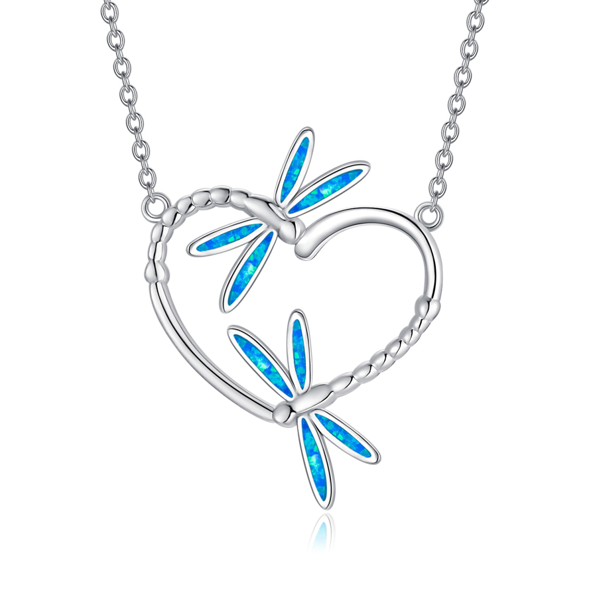 Collana con ciondolo a cuore e libellula in argento sterling-1