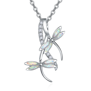 Sterling Silver Opal Dragonfly Pendant Necklace-28