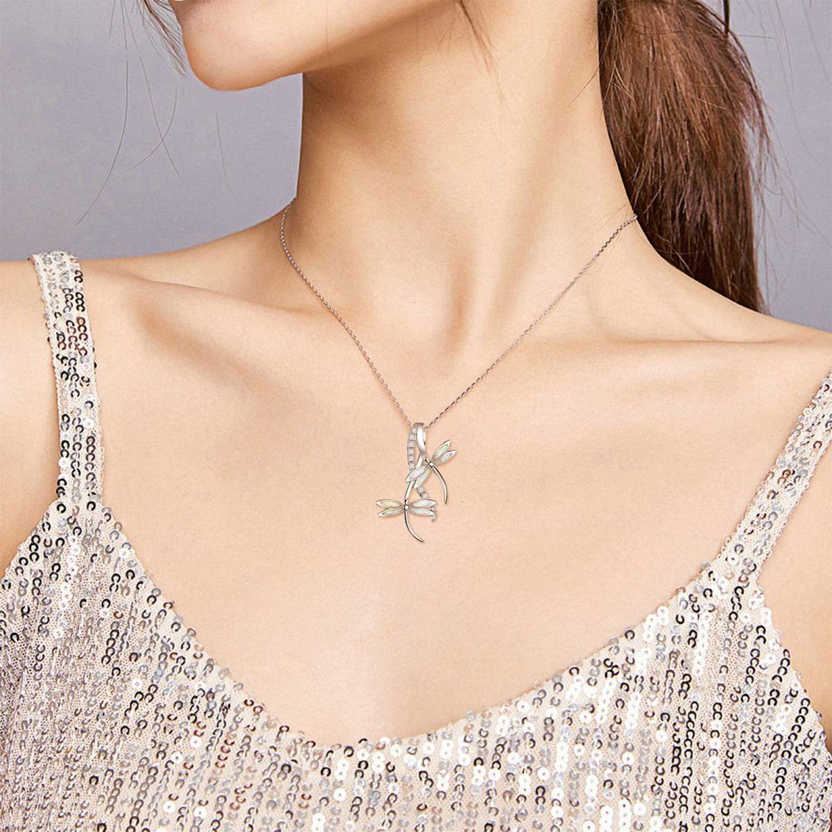 Collier en argent sterling avec pendentif libellule en opale-2