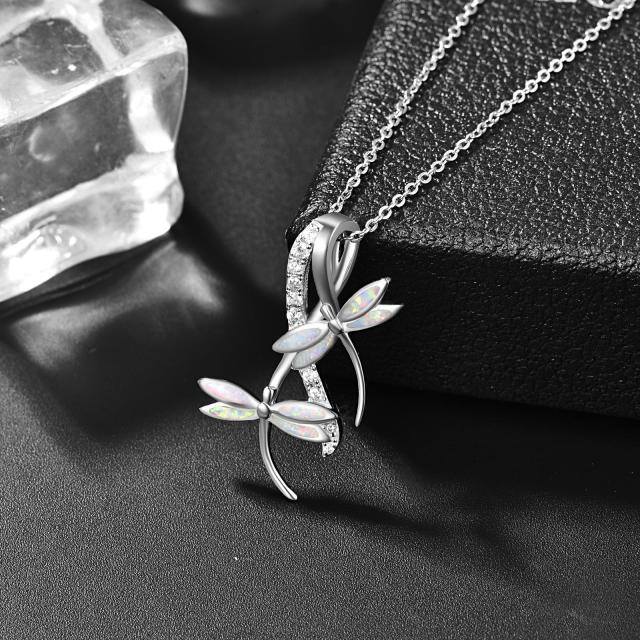 Sterling Silver Opal Dragonfly Pendant Necklace-5