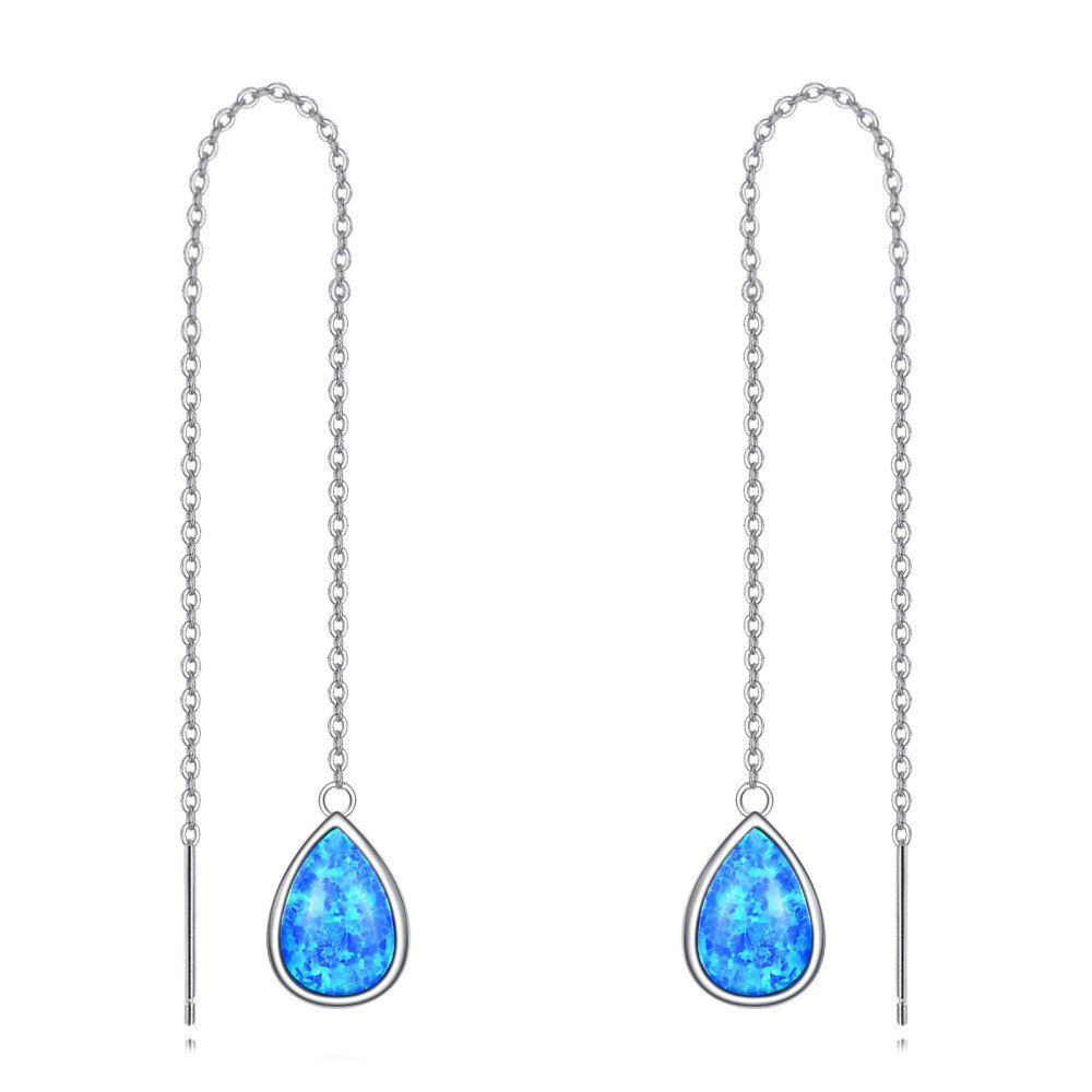 Sterling Silver Opal Drop Earrings For Women-1