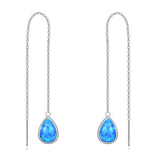 Sterling Silver Opal Drop Earrings For Women-30