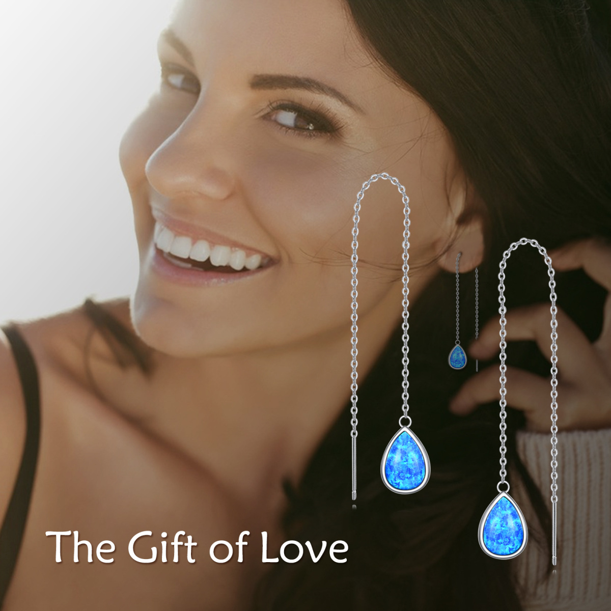 Sterling Silver Opal Drop Earrings For Women-3