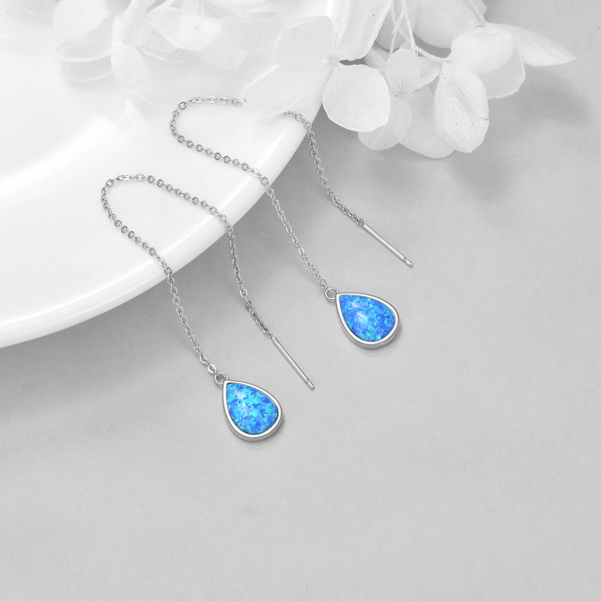 Sterling Silver Opal Drop Earrings For Women-4