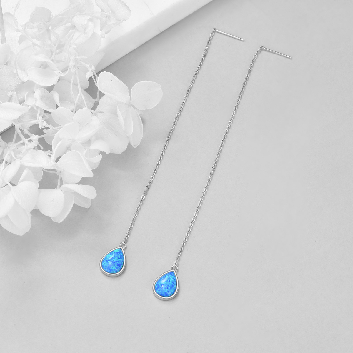 Sterling Silver Opal Drop Earrings For Women-5