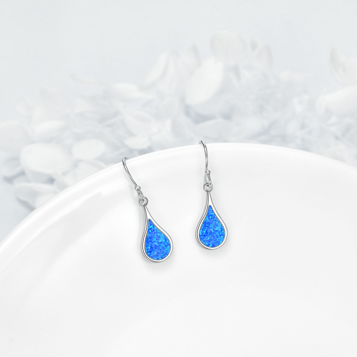 Sterling Silver Opal Drop Earrings For Women-3