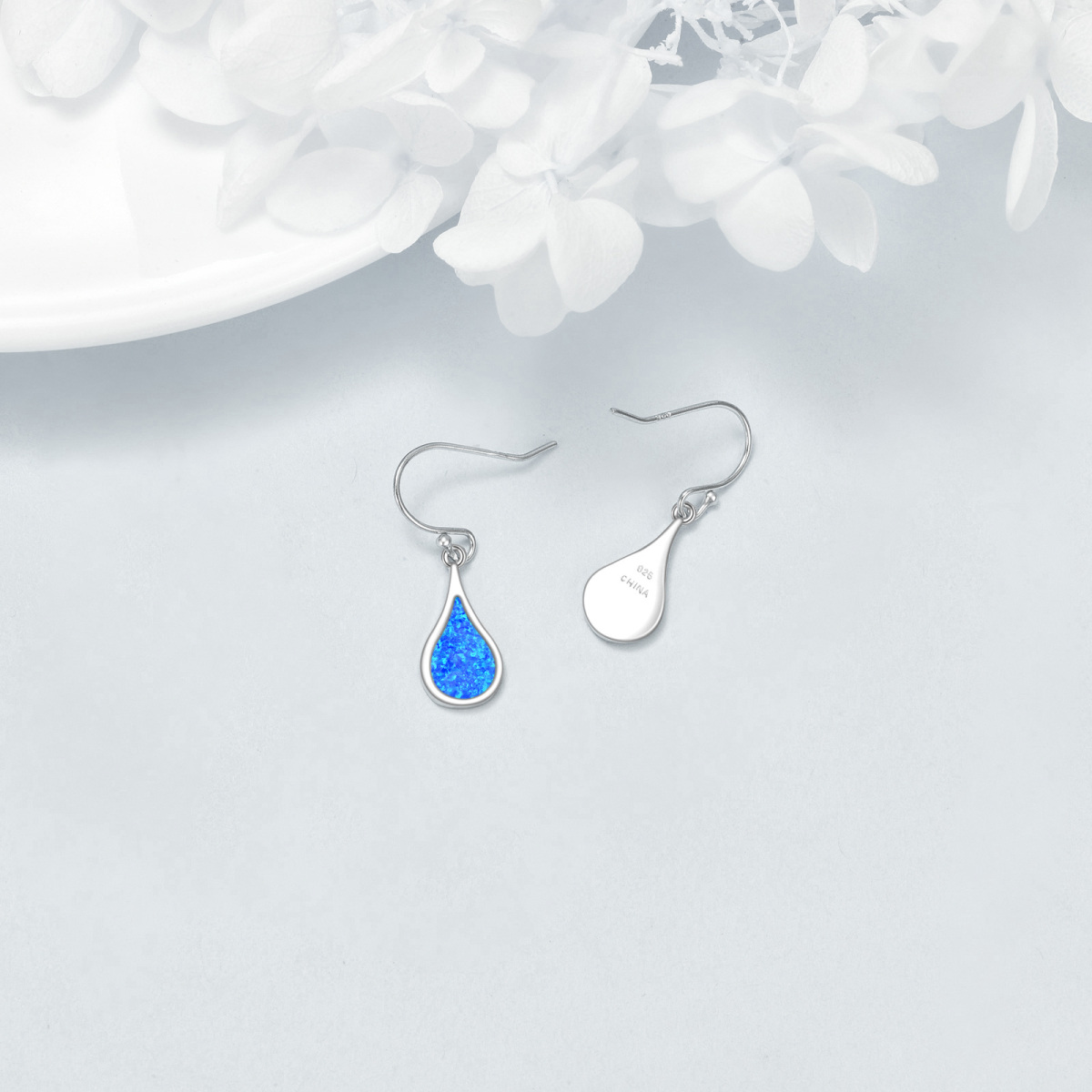 Sterling Silver Opal Drop Earrings For Women-4