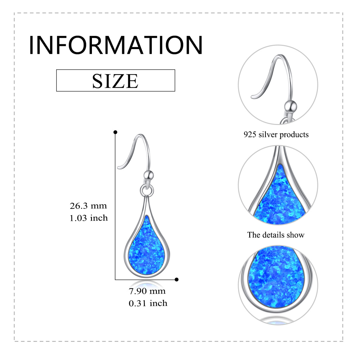 Sterling Silver Opal Drop Earrings For Women-6