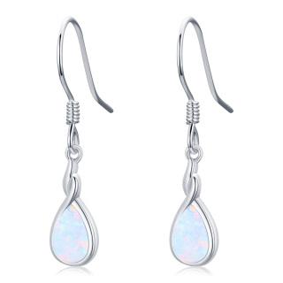 Sterling Silver Opal Drop Earrings For Women-1