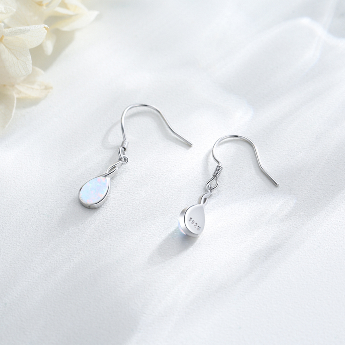 Boucles d'oreilles pendantes en argent sterling en forme d'opale-3