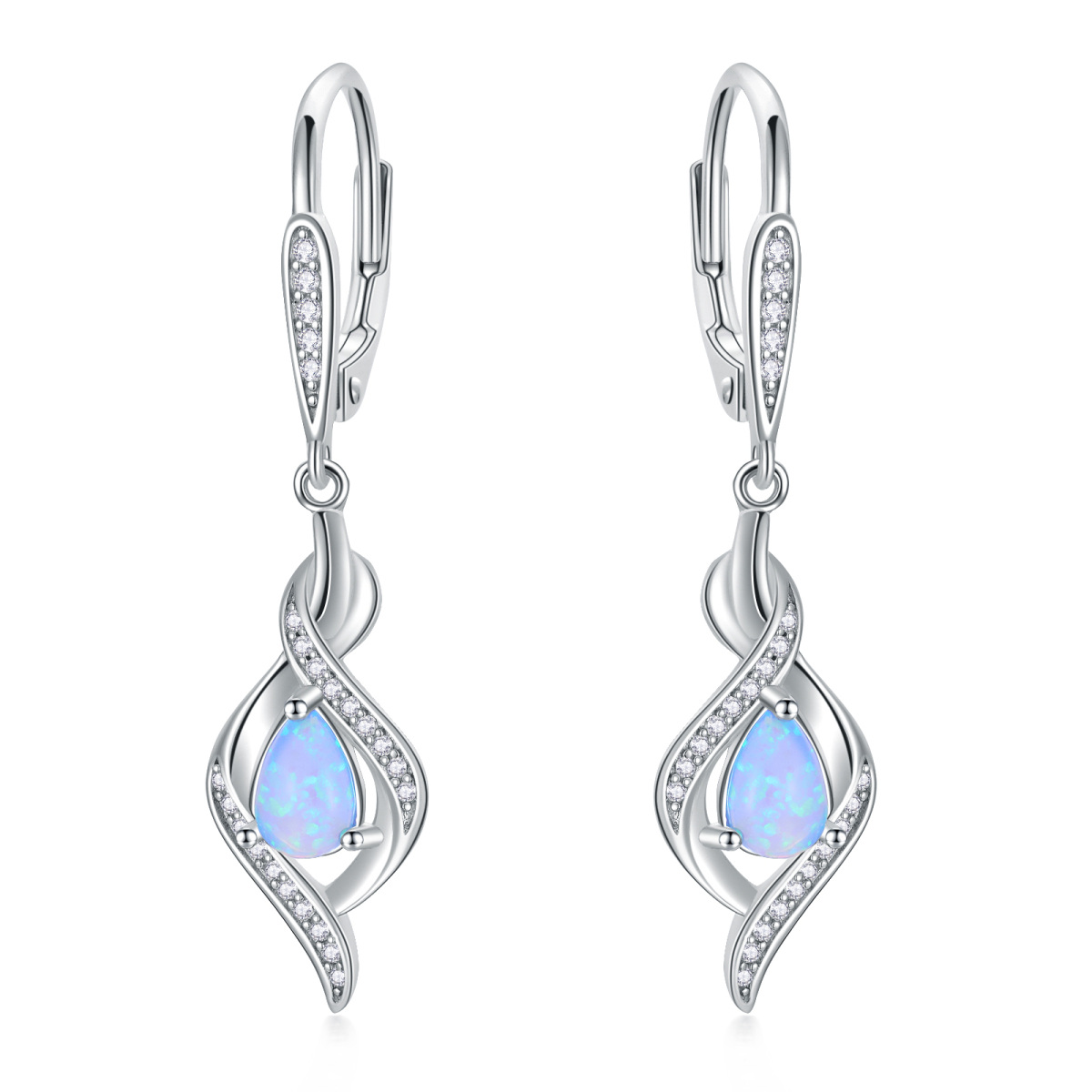 Sterling Silver Opal Drop Shape & Infinity Symbol Lever-back Earrings-1