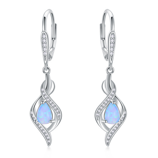 Sterling Silver Opal Drop Shape & Infinity Symbol Lever-back Earrings