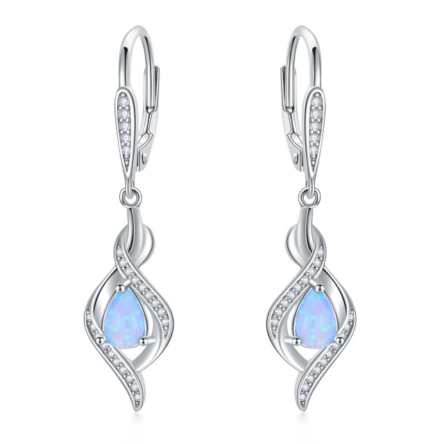 Sterling Silver Opal Drop Shape & Infinity Symbol Lever-back Earrings-2