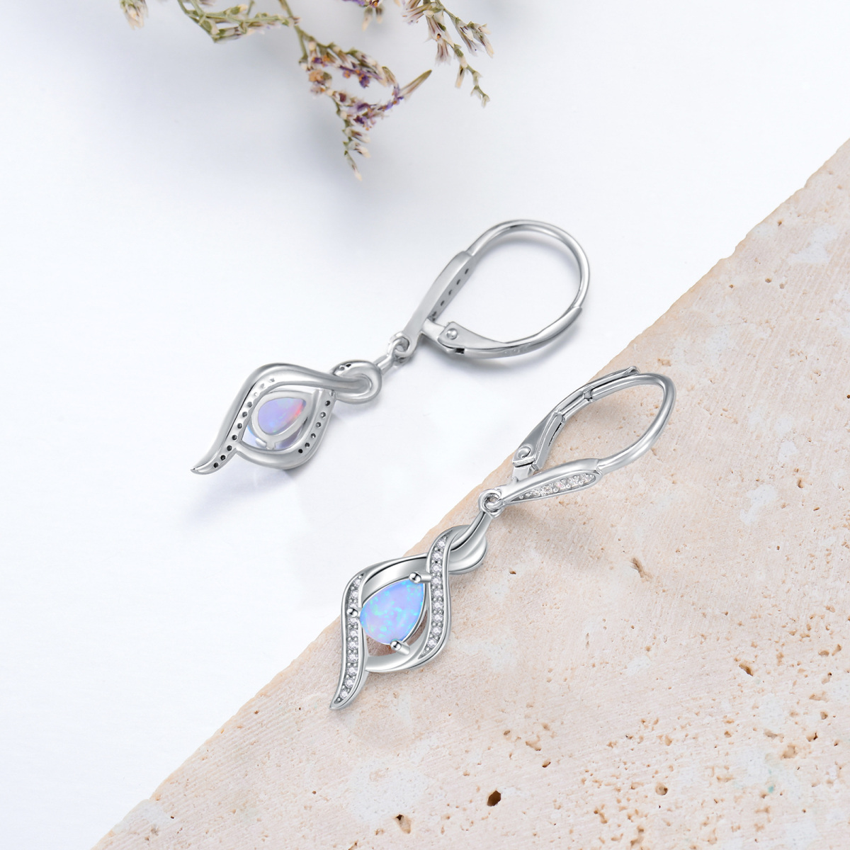 Boucles d'oreilles en argent sterling avec goutte d'opale et symbole de l'infini-5