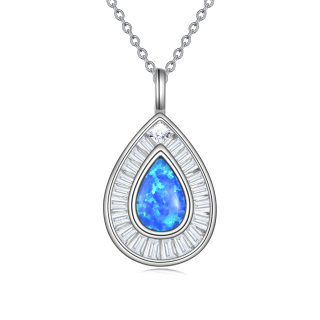 Sterling Silver Opal Drop Shape Pendant Necklace-30