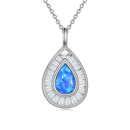 Sterling Silver Opal Drop Shape Pendant Necklace