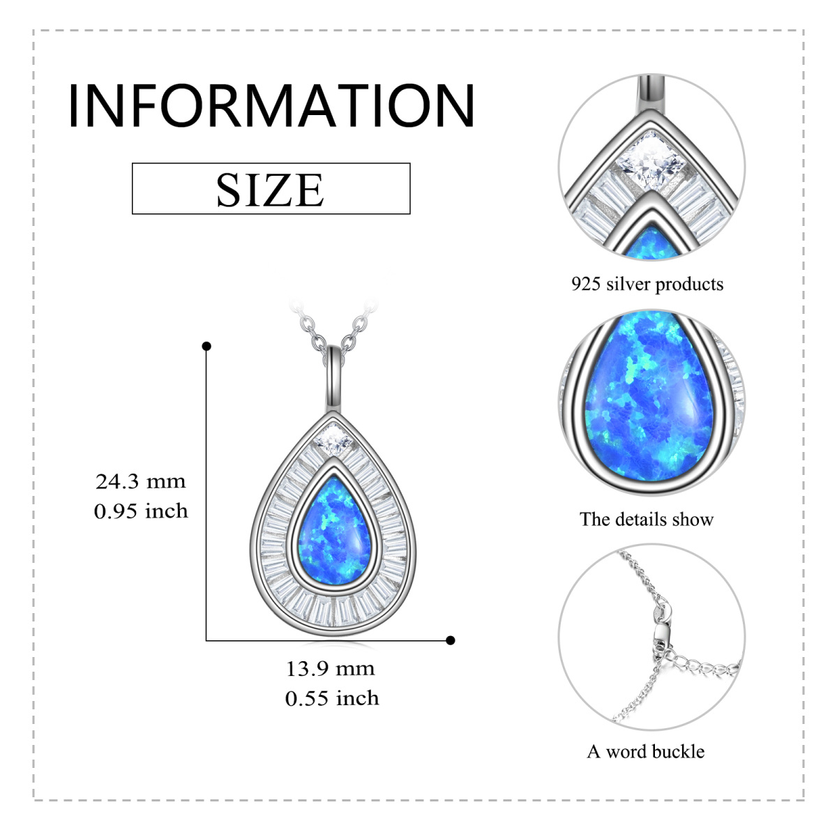 Sterling Silver Opal Drop Shape Pendant Necklace-5