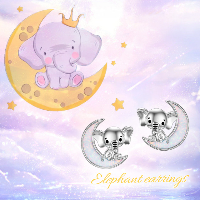 Sterling Silber Opal Elefant & Mond Ohrstecker-3