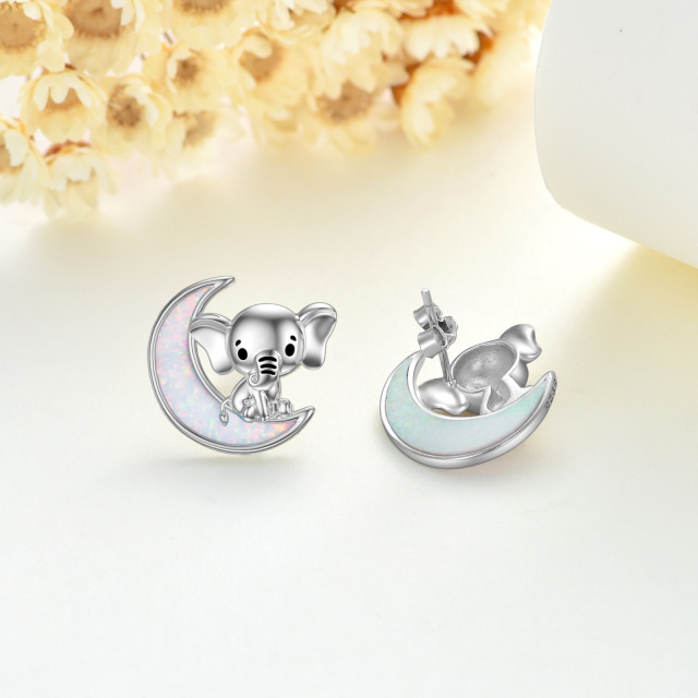 Boucles d'oreilles en argent sterling en forme d'éléphant et de lune en opale-5