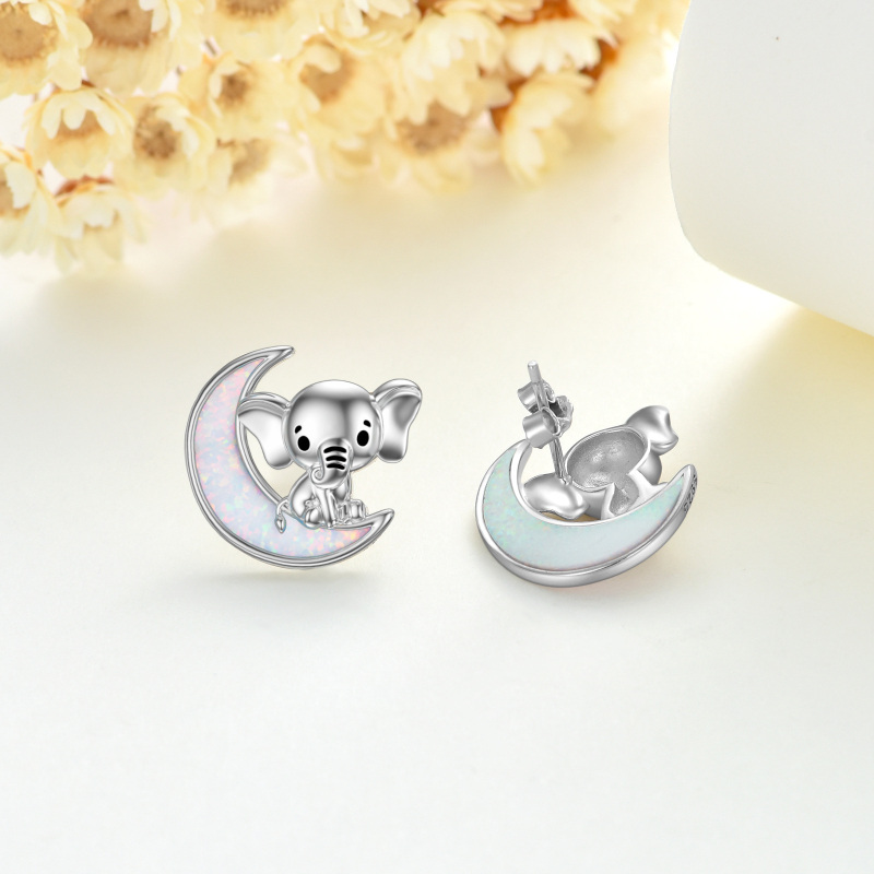 Brincos de prata esterlina com elefante de opala e lua-5
