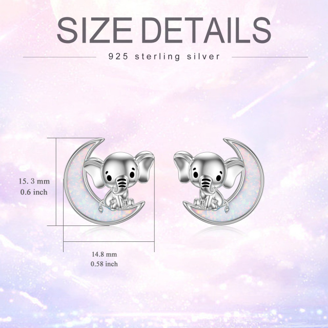 Sterling Silber Opal Elefant & Mond Ohrstecker-6