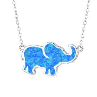 Sterling Silver Opal Elephant Pendant Necklace-34