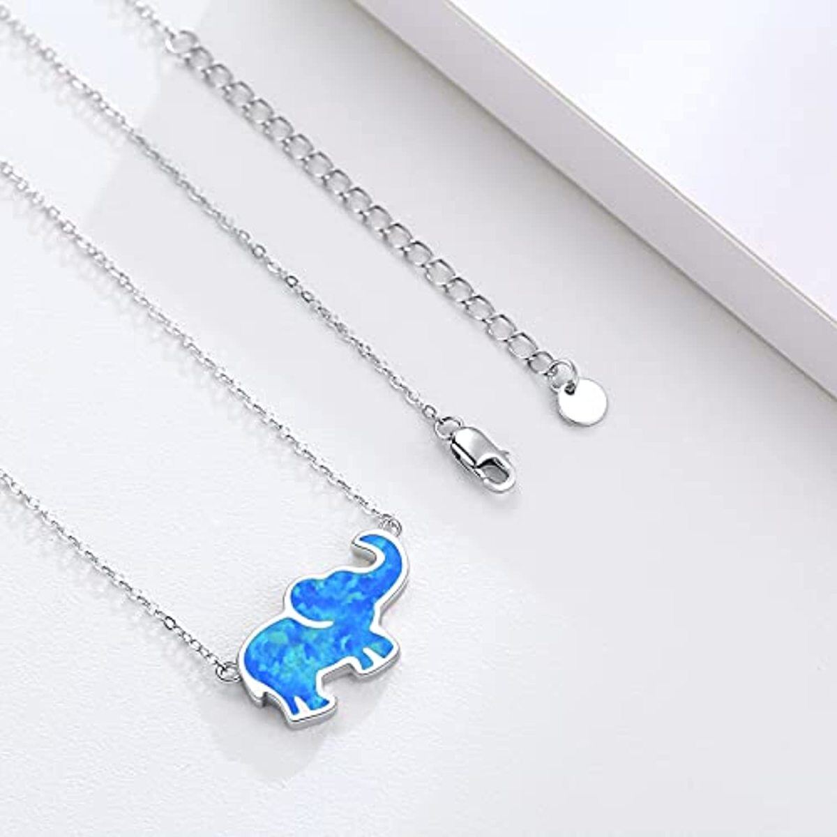 Collier pendentif éléphant opale en argent sterling-4