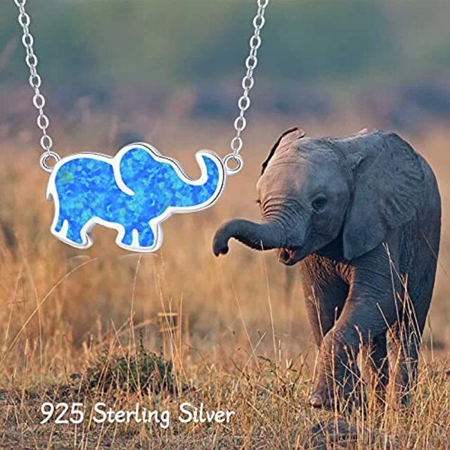 Sterling Silver Opal Elephant Pendant Necklace-6