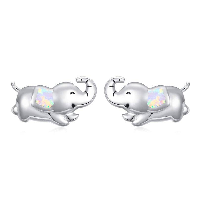 Sterling Silver Opal Elephant Stud Earrings