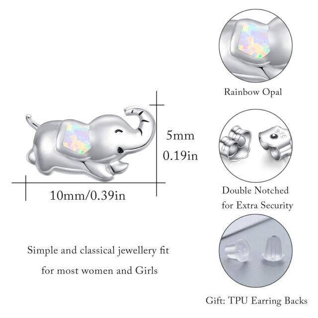 Sterling Silver Opal Elephant Stud Earrings-5