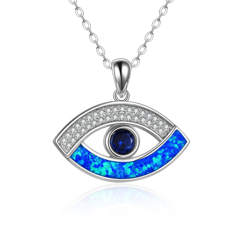 Sterling Silver Opal Evil Eye Pendant Necklace-7