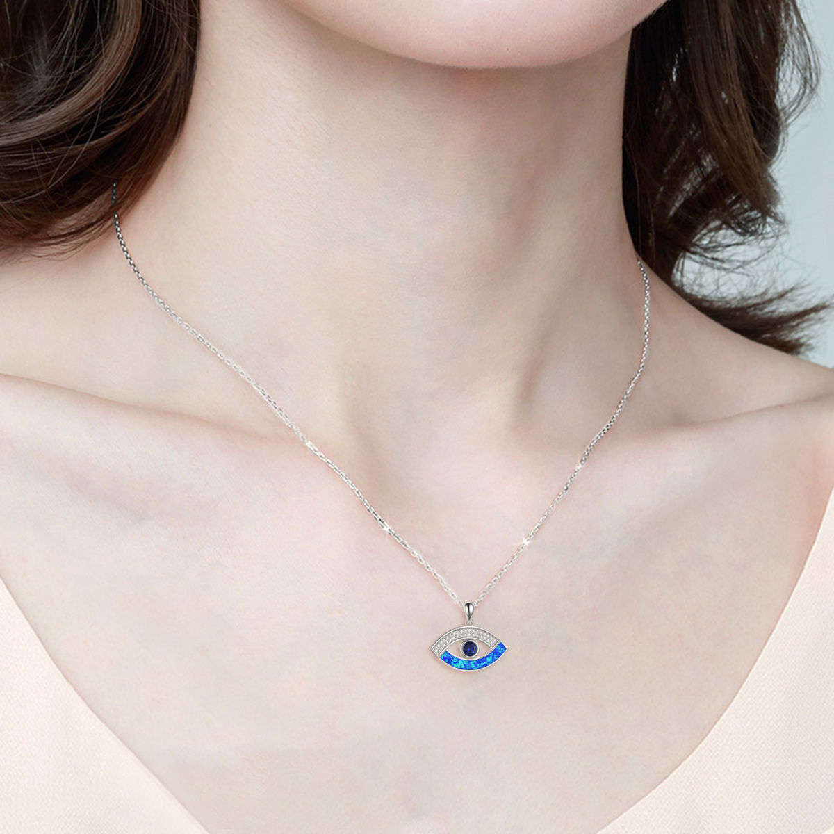 Collar de plata de ley Opal Evil Eye Pendant-2