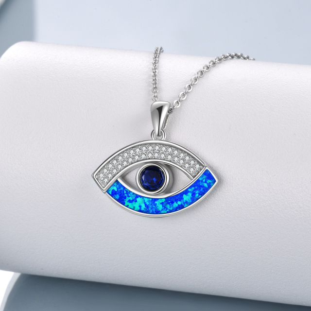 Sterling Silber Opal Evil Eye Anhänger Halskette-3