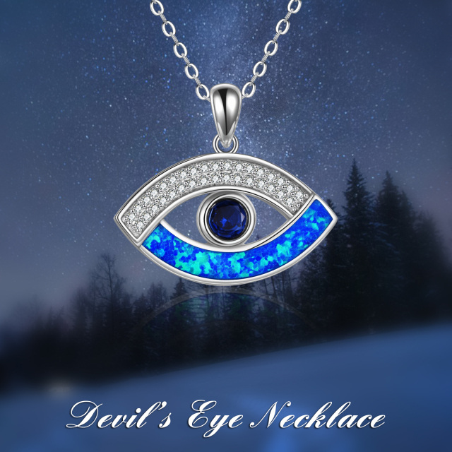 Collar de plata de ley Opal Evil Eye Pendant-6