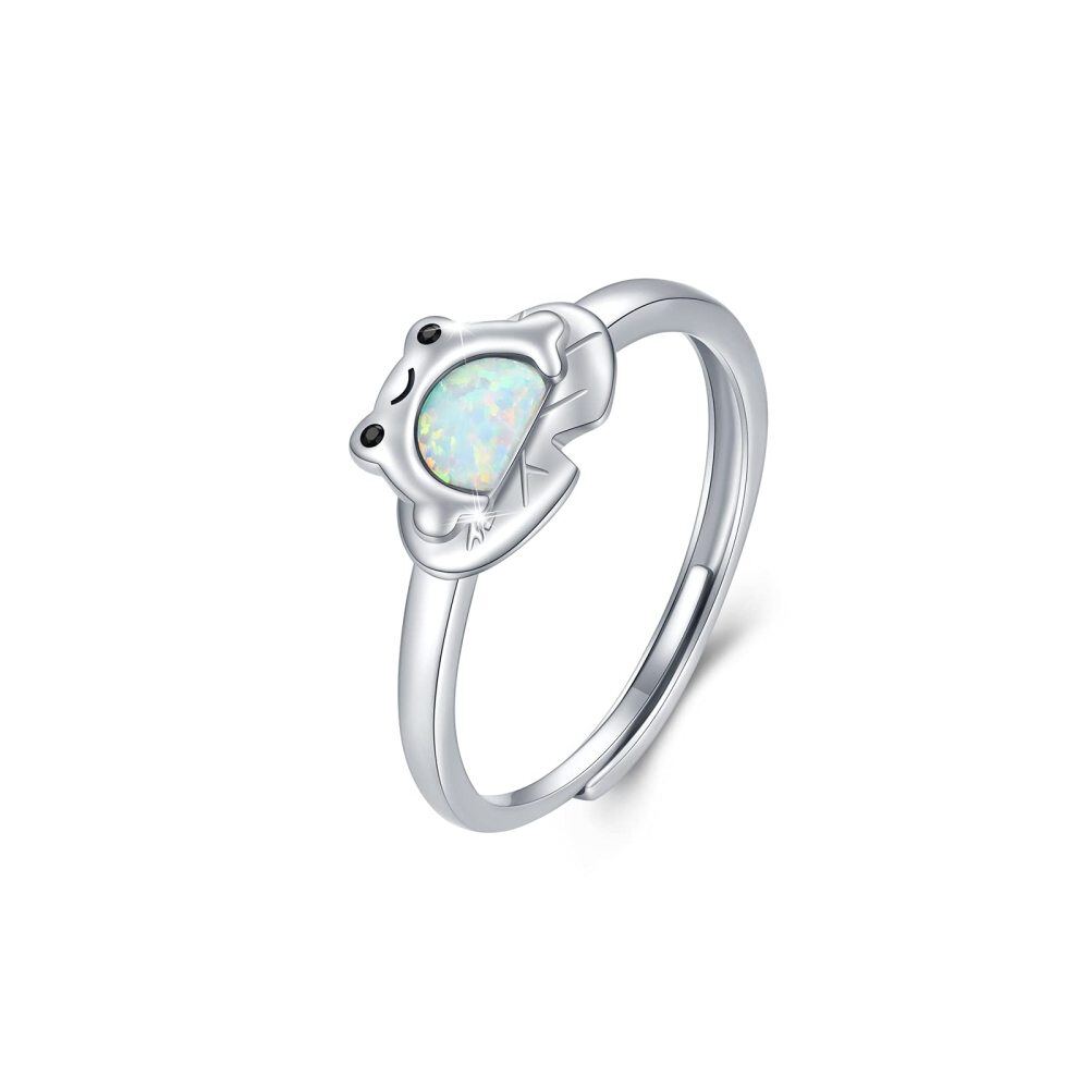 Sterling Silver Opal Frog Open Ring-1